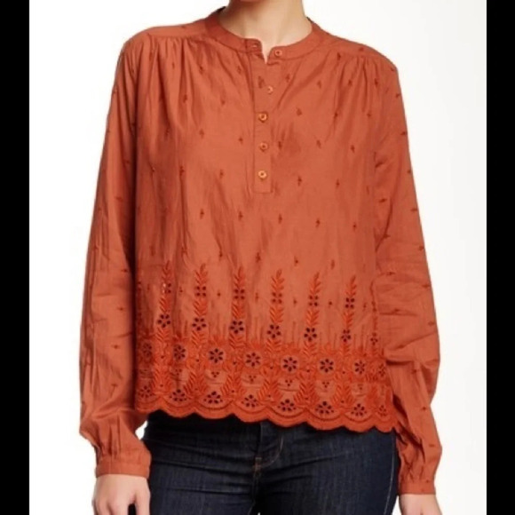 House of Harlow 1960 Abilene Blouse in Brick, L - Picture 1 of 5